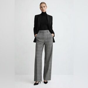 Norma Kamali Glen Plaid Wide Leg High Rise Dress Pants Black White Size 8